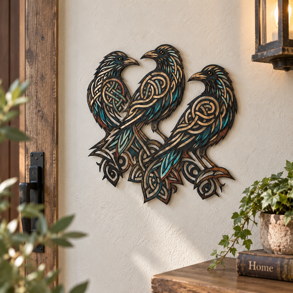 Norse Celtic Three Ravens Metal Wall Art