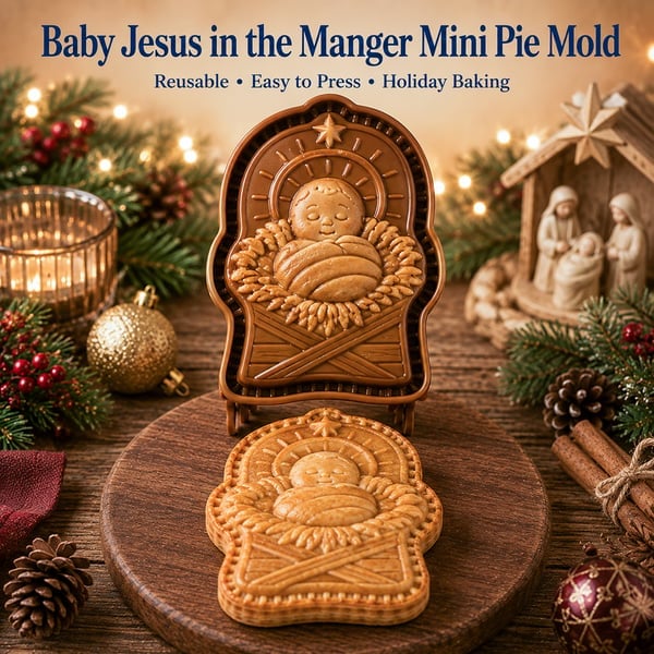 🔥HOT SALE 49% OFF✝️ Faith & Nativity Christmas Mini Pie Mold Collection | Reusable Embossed Molds for Shaping Detailed Praying Jesus, Nativity Stable and so on Pies🥧✨