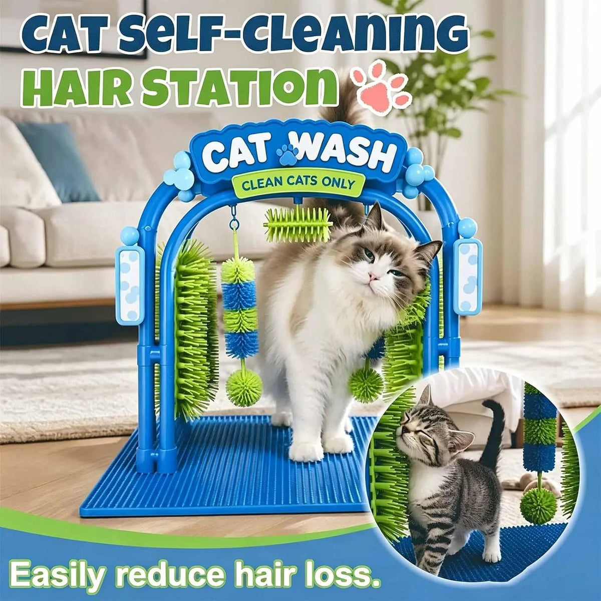 Cat Wash Self-Grooming Station – Hands-Free Brushing & Loose-Fur Catching