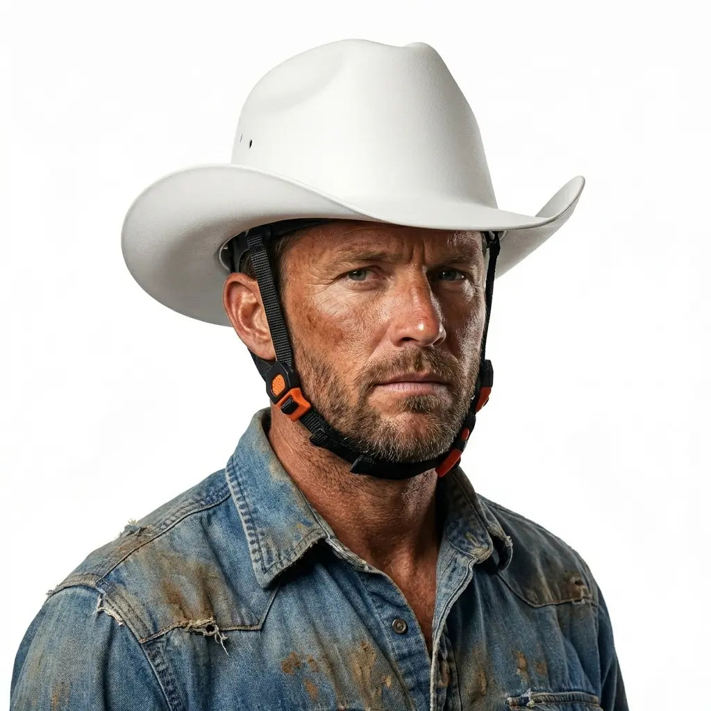 🤠Cowboy Hard Hat for Men Western Style Work Helmet with Chin Strap Wide Brim Vented Design