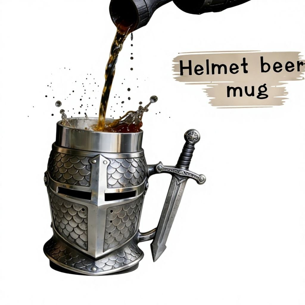 Medieval Knight Helmet, Metal Beer Mug, Armor Scale, Armor Texture, 3D Relief Sculpture Art