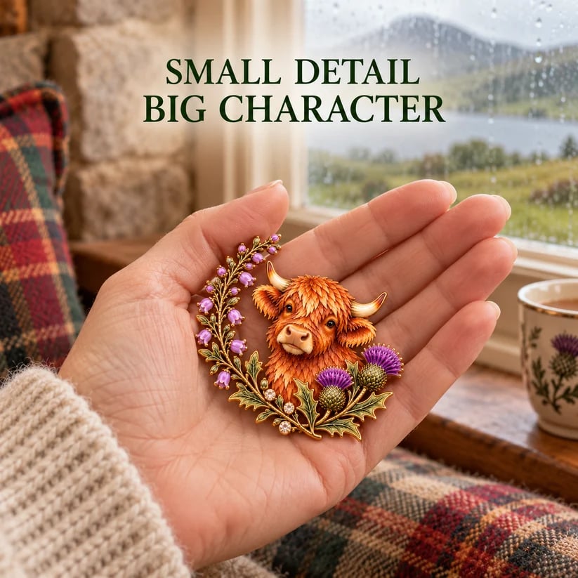 Highland Cow & Thistle 🏴 Scottish Heritage Enamel Brooch