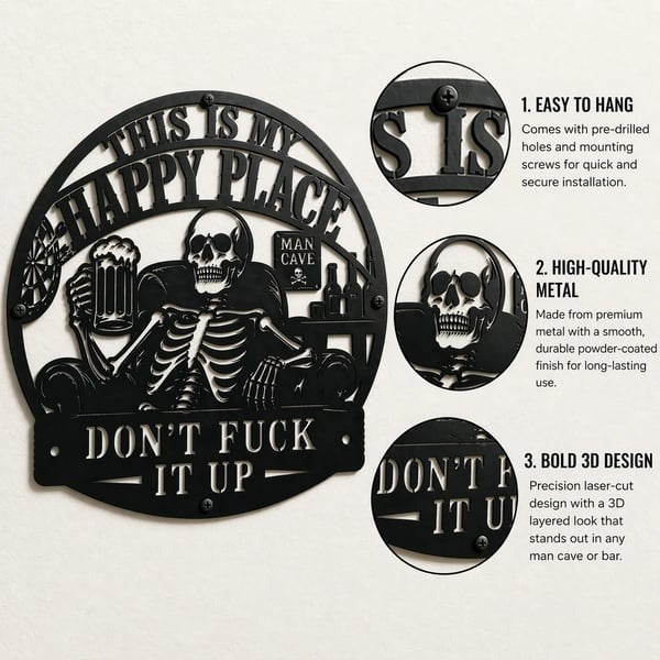 💀🍺"This Is My Happy Place" Funny Man Cave Decor