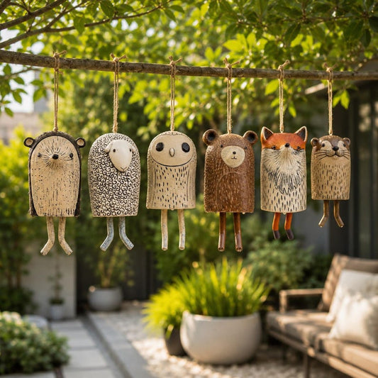 Rustic Woodland Animal Hanging Bells, 6 Hand‑Painted Whimsical Critter Bells for Garden, Patio & Home Decor