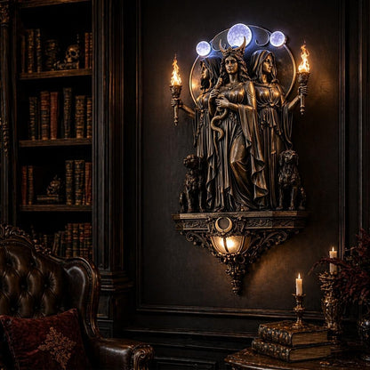 🔥Enchanted Hecate Triple Goddess Wall Sconce, Mystical Gothic Ambiance for Your Sacred Space