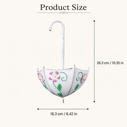 Metal Umbrella Hanging Planter, Embossed Floral Wall Fence Rail Flower Pot