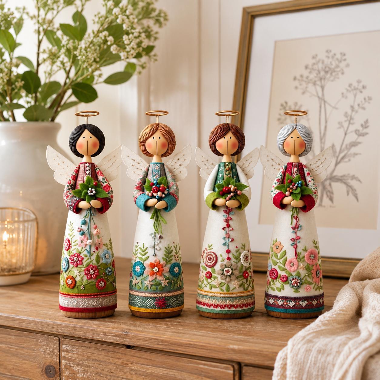 🌼Cottage Floral Folk Art Angel Figurine, 4 Styles 8 Inch Blessing Angel Statue