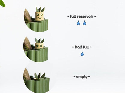 Bamboo Textured Self-Watering Plant Pot with Cute Water Level Indicator