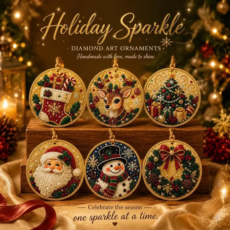 ⏳ Last Day 50% OFF – 🎄Beginner-Friendly Christmas Pearl & Gem Diamond Painting DIY Kit | 6 Festive Ornament Designs with Sparkling Pearls, Faceted Gems & 3D Layered Detail 💕