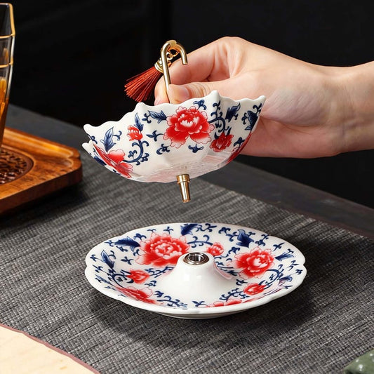 🔥Hot Deal Now Elegant Umbrella Shaped Porcelain Tea Strainer, Decorative Tea Filter for Loose Leaf Tea