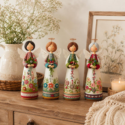 🌼Cottage Floral Folk Art Angel Figurine, 4 Styles 8 Inch Blessing Angel Statue