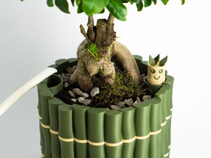 Bamboo Textured Self-Watering Plant Pot with Cute Water Level Indicator
