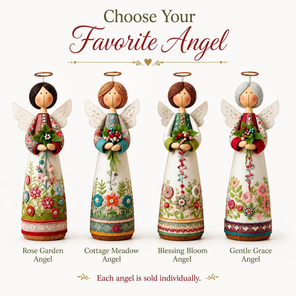🌼Cottage Floral Folk Art Angel Figurine, 4 Styles 8 Inch Blessing Angel Statue