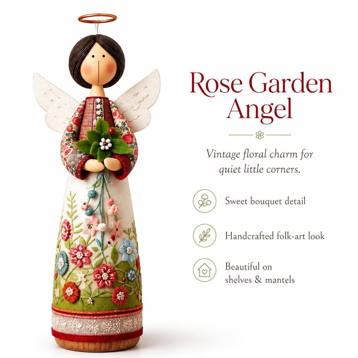 🌼Cottage Floral Folk Art Angel Figurine, 4 Styles 8 Inch Blessing Angel Statue