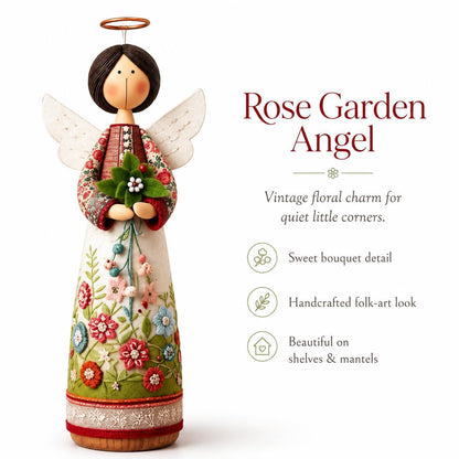 🌼Cottage Floral Folk Art Angel Figurine, 4 Styles 8 Inch Blessing Angel Statue
