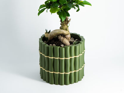 Bamboo Textured Self-Watering Plant Pot with Cute Water Level Indicator
