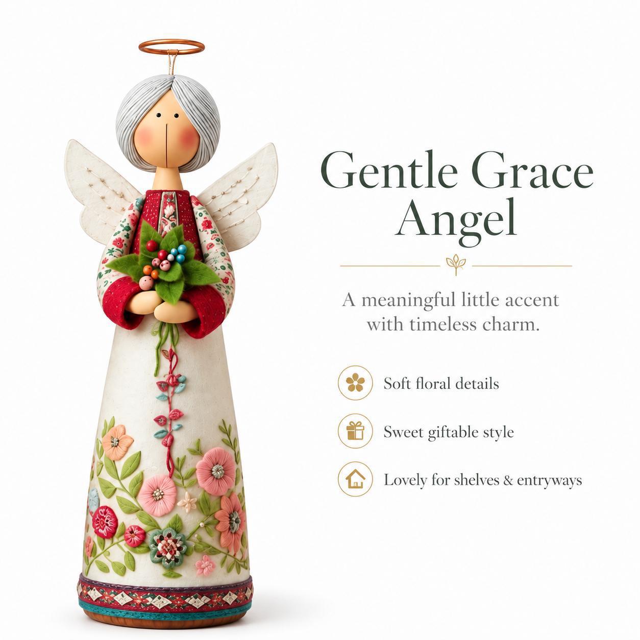 🌼Cottage Floral Folk Art Angel Figurine, 4 Styles 8 Inch Blessing Angel Statue