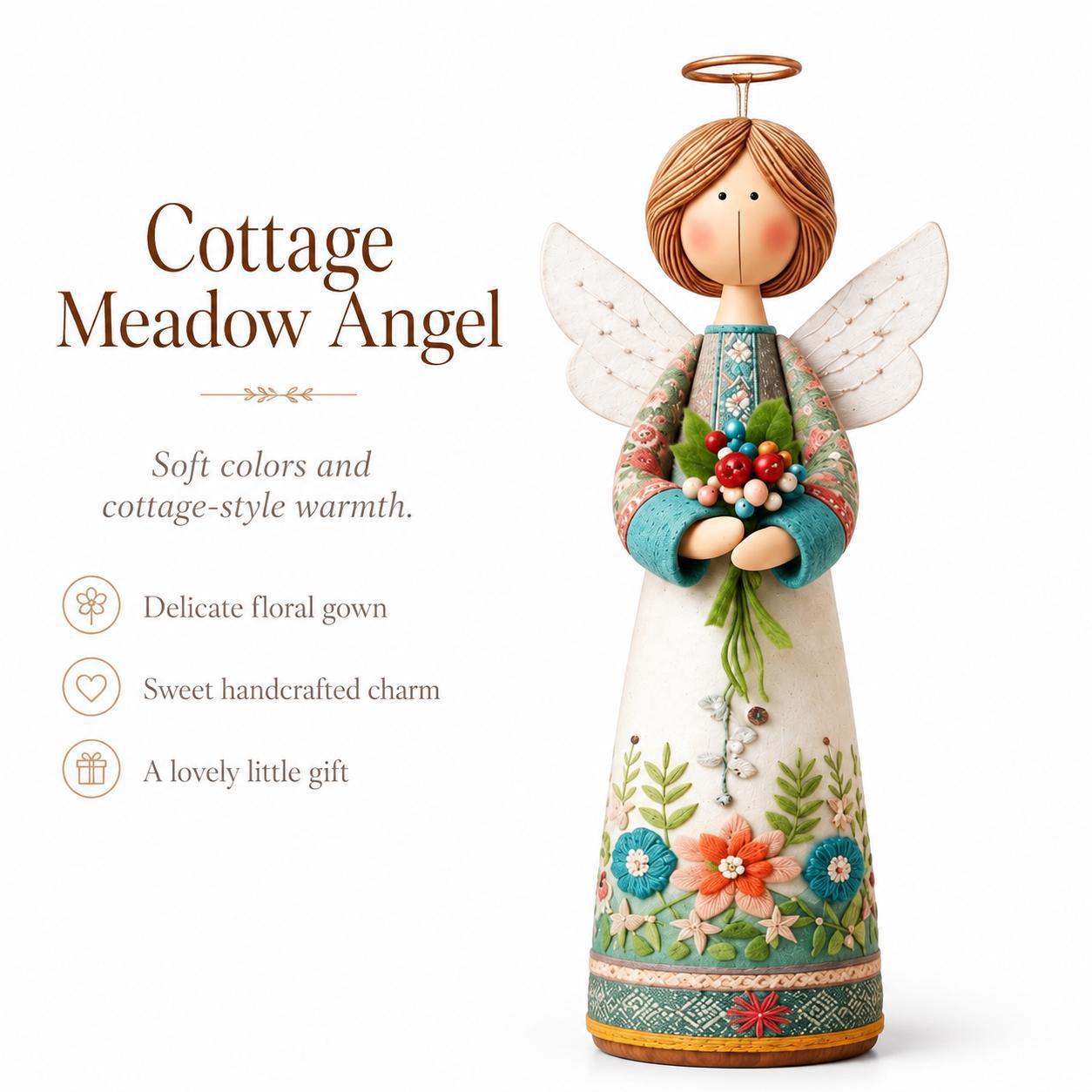 🌼Cottage Floral Folk Art Angel Figurine, 4 Styles 8 Inch Blessing Angel Statue