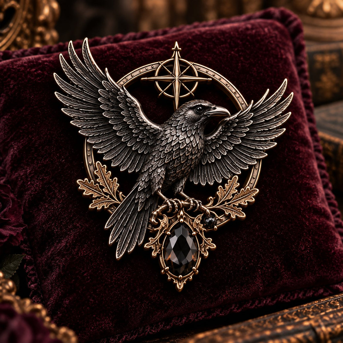 🐦‍⬛ Gothic Celtic Raven Brooch – Dark Academia Statement Pin