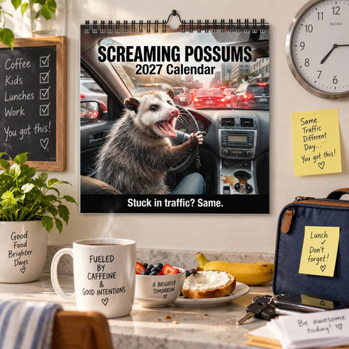 Screaming Possums 2027 Wall Calendar – 12-Month Funny Relatable Calendar, Chaotic Life Humor Hanging Planner for Office, Home & Gag Gift