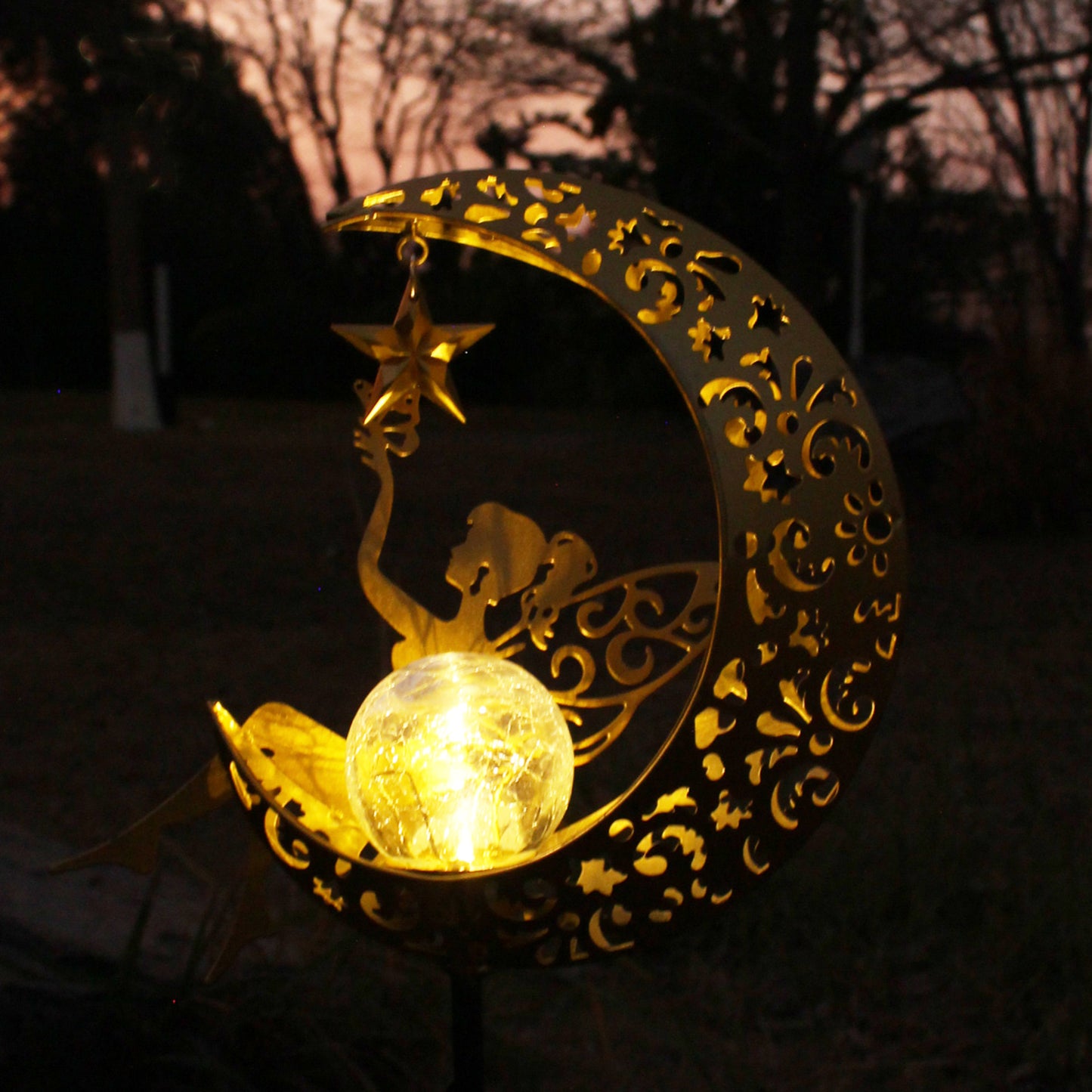 🔥Limited-time 50% discount🌙Fairy on Moon Solar Garden Stake Lights, Crackle Glass LED Outdoor Decor (3 Styles)