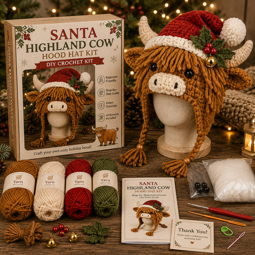 Christmas Highland Cow Hood Hat DIY Crochet Kit™