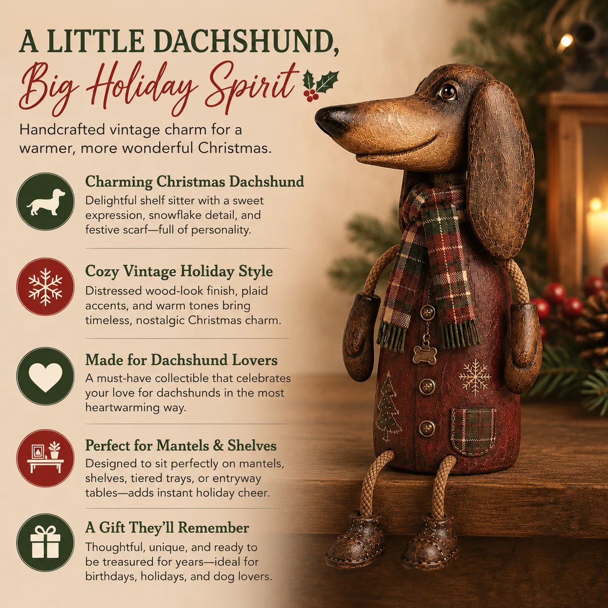 🐶🎄 Vintage Christmas Dachshund Shelf Sitter