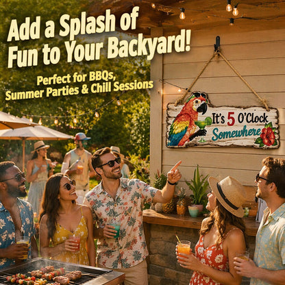 It's 5 O'Clock Somewhere Parrot wall art 🦜– Tropical Patio Wall Deco🍹