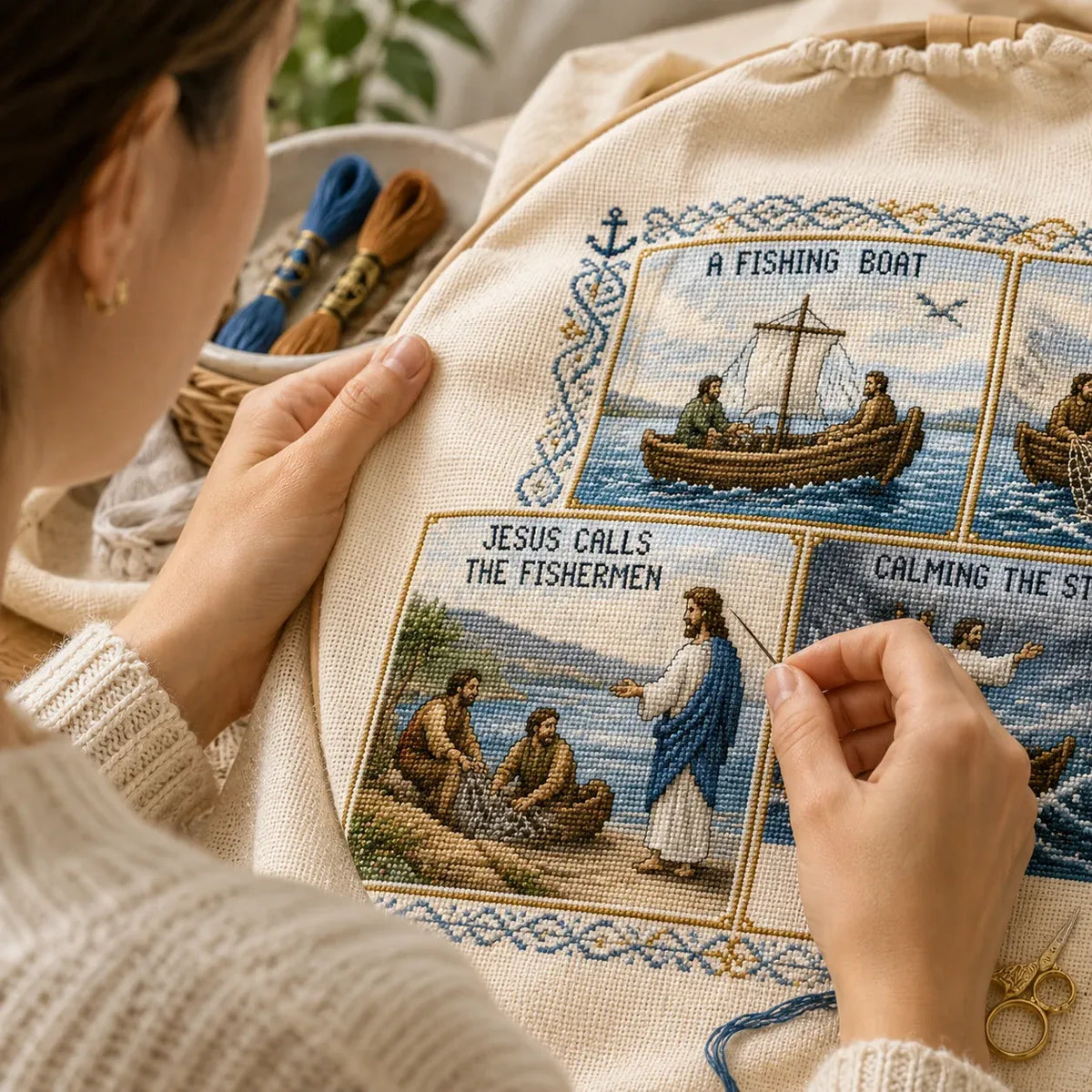 ⏳ Last Day 49% OFF – ✝️ Beginner-Friendly Life of Jesus Bible Story Cross Stitch DIY Kit | 6 Biblical Collections with Fabric, Color-Matched Floss, Needle & Pattern Guide Included 💕