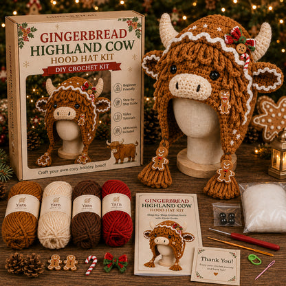 Christmas Highland Cow Hood Hat DIY Crochet Kit™