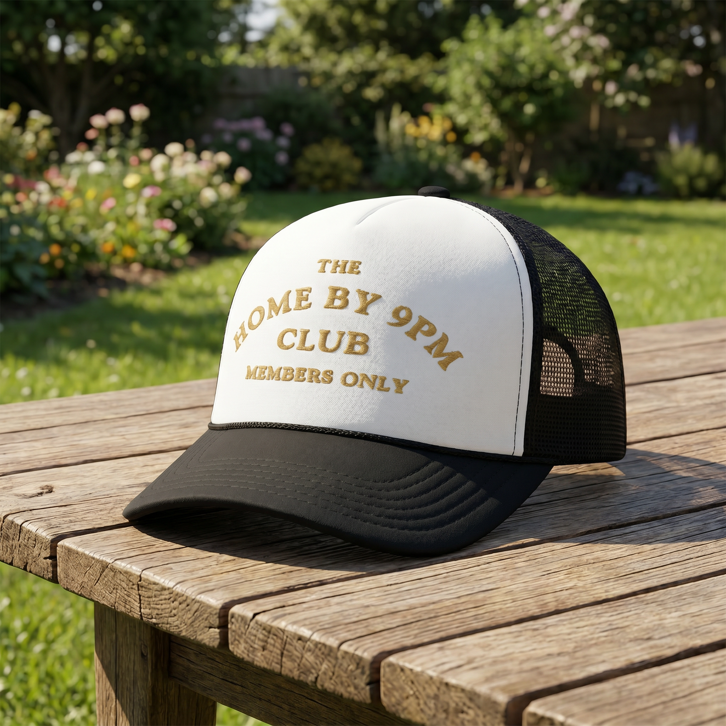 🧢 “THE HOME BY 9PM CLUB” Trucker Hat — Members Only Energy