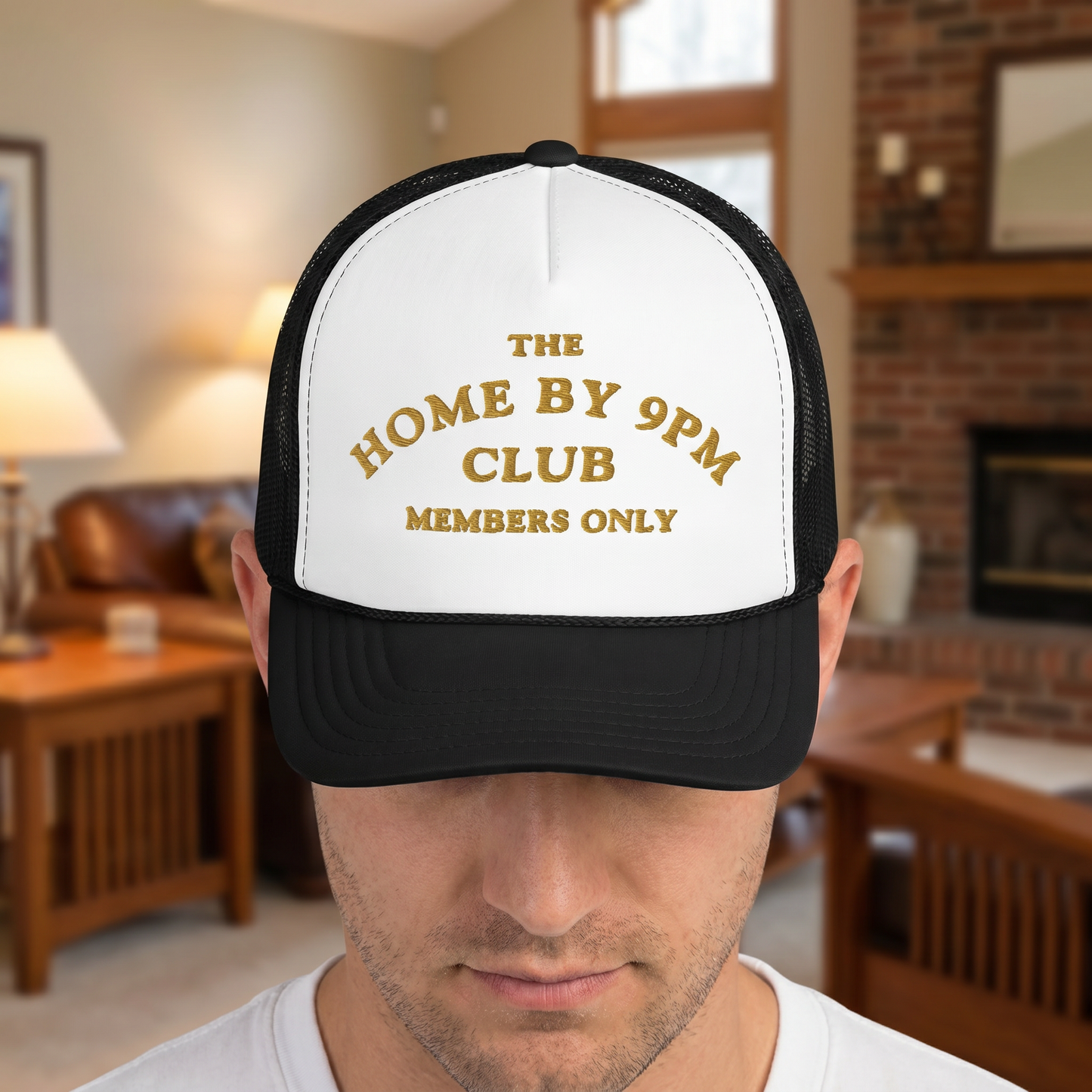 🧢 “THE HOME BY 9PM CLUB” Trucker Hat — Members Only Energy