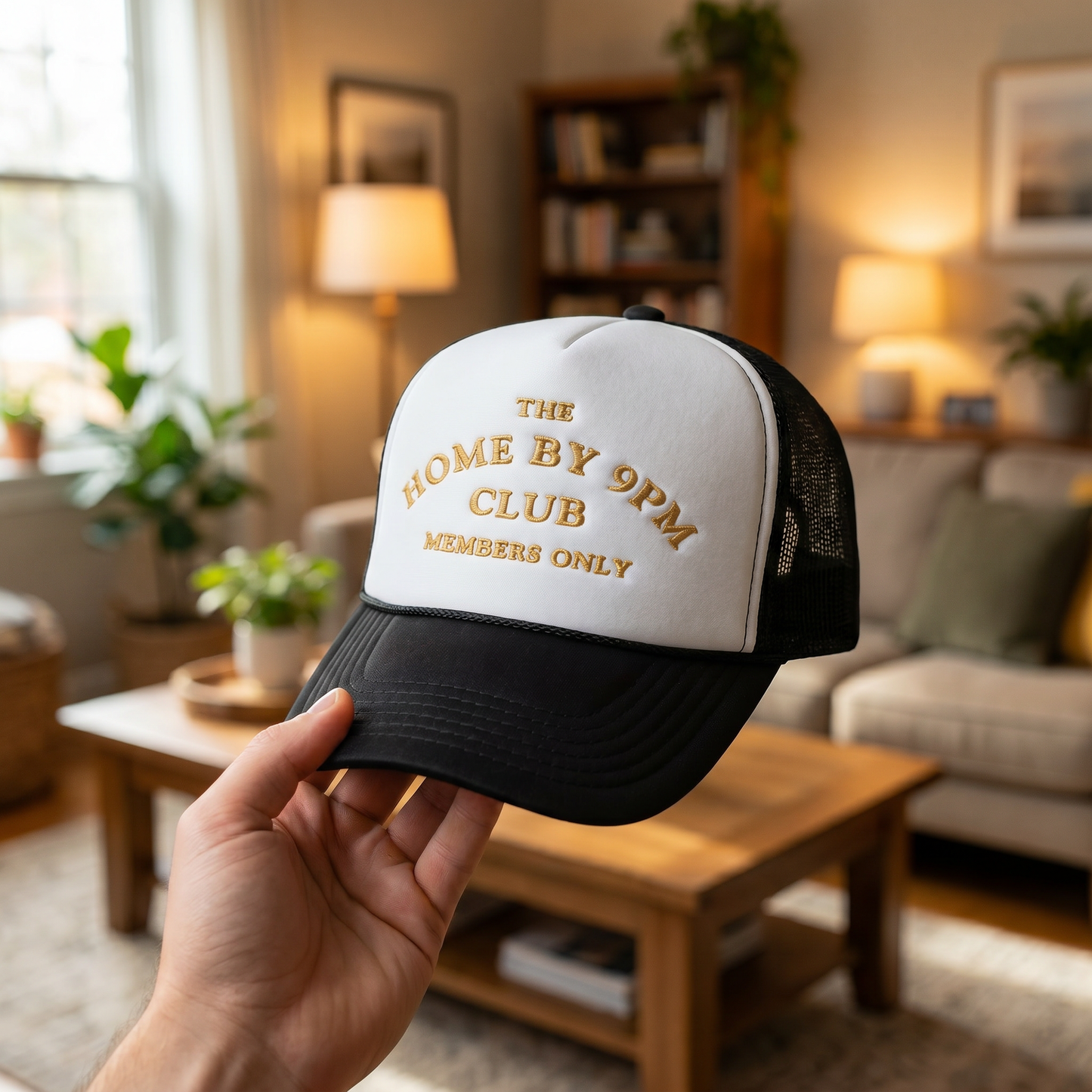 🧢 “THE HOME BY 9PM CLUB” Trucker Hat — Members Only Energy