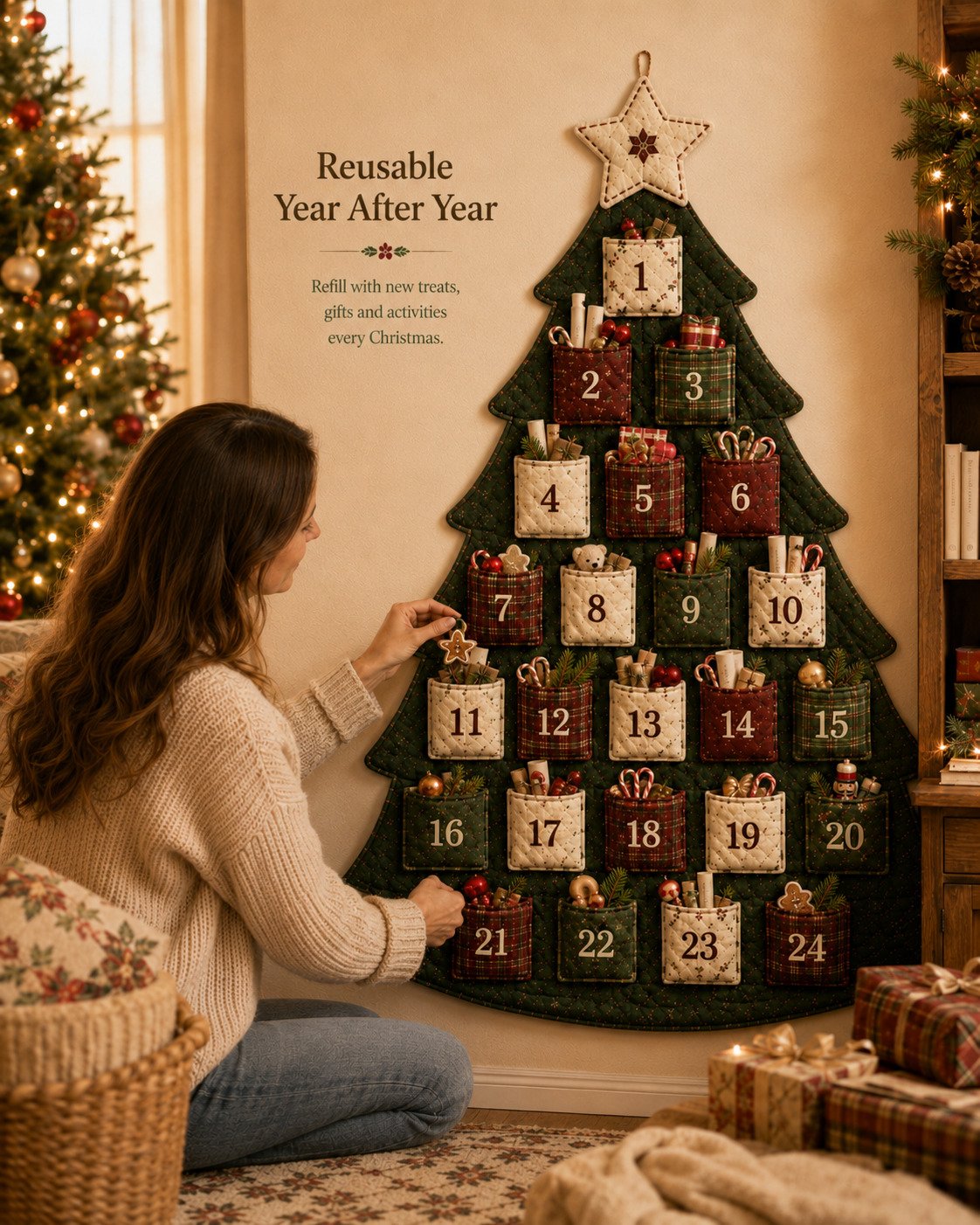 🎉🎄✨24-Pocket Fabric Christmas Advent Tree Kit(📦 Buy 2 Free Shipping)
