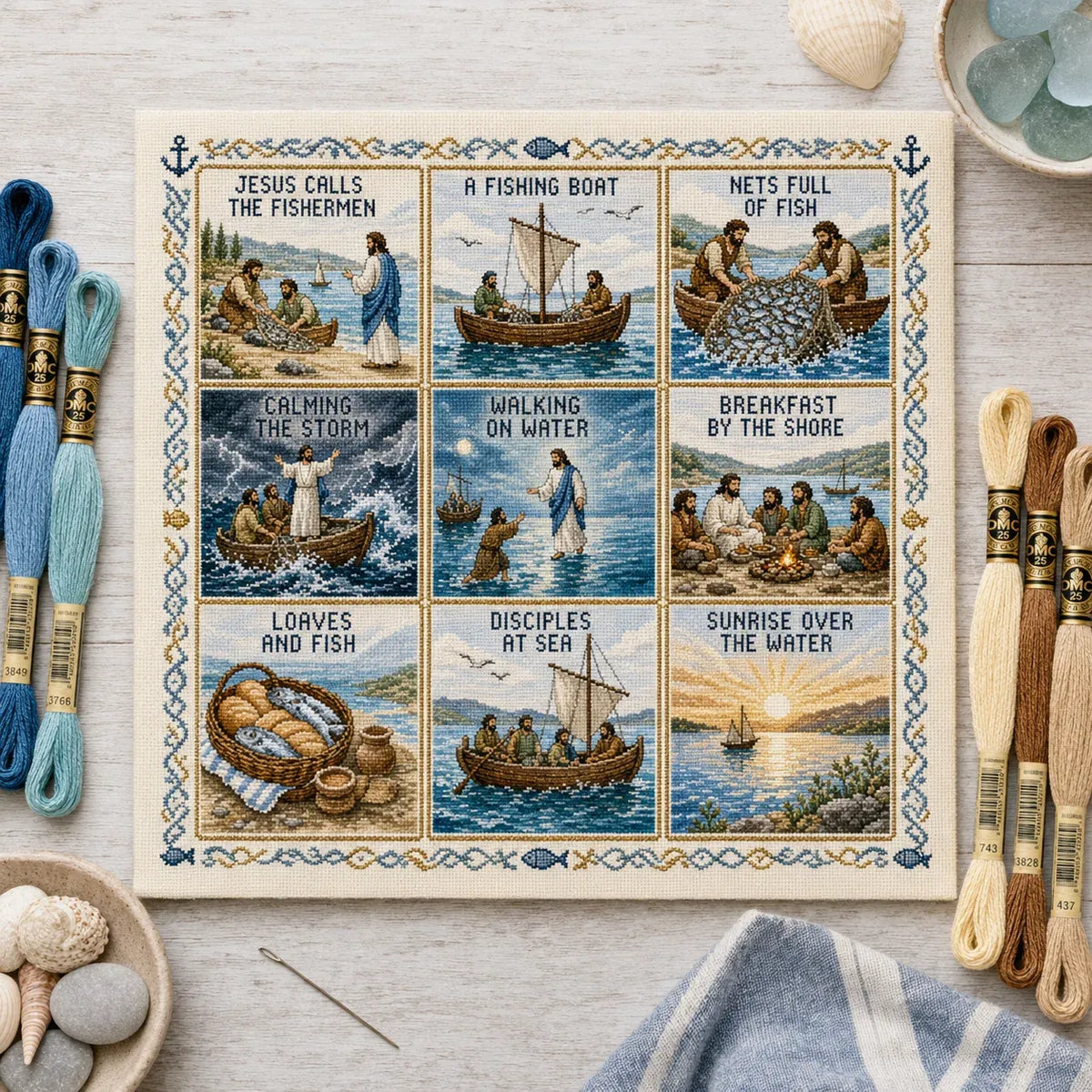 ⏳ Last Day 49% OFF – ✝️ Beginner-Friendly Life of Jesus Bible Story Cross Stitch DIY Kit | 6 Biblical Collections with Fabric, Color-Matched Floss, Needle & Pattern Guide Included 💕