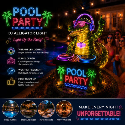 🐊Neon Pool Party DJ Crocodile Garden Light – Outdoor Party Sculpture with LED Glow Decor