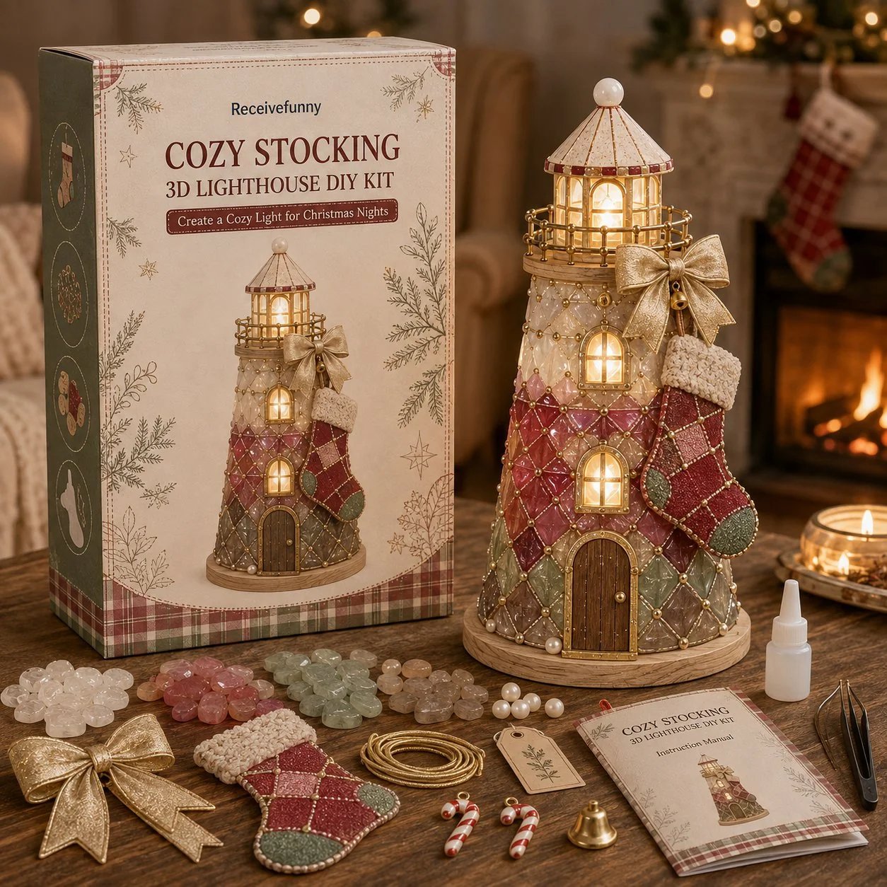 ⏳ Last Day 49% OFF – 🎄Beginner-Friendly DIY Lighted Christmas Character Sea Glass-Style Lighthouse Kit Collection | Complete Kit with Sea Glass-Style Pieces, LED Lights & Step-by-Step Guide Included 💕