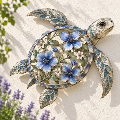 🐢3D Sea Turtle Wall Sculpture — Enameled Floral Coastal Art with Textured Metal Scales | Indoor & Outdoor Ocean Decor for Porch, Patio & Garden
