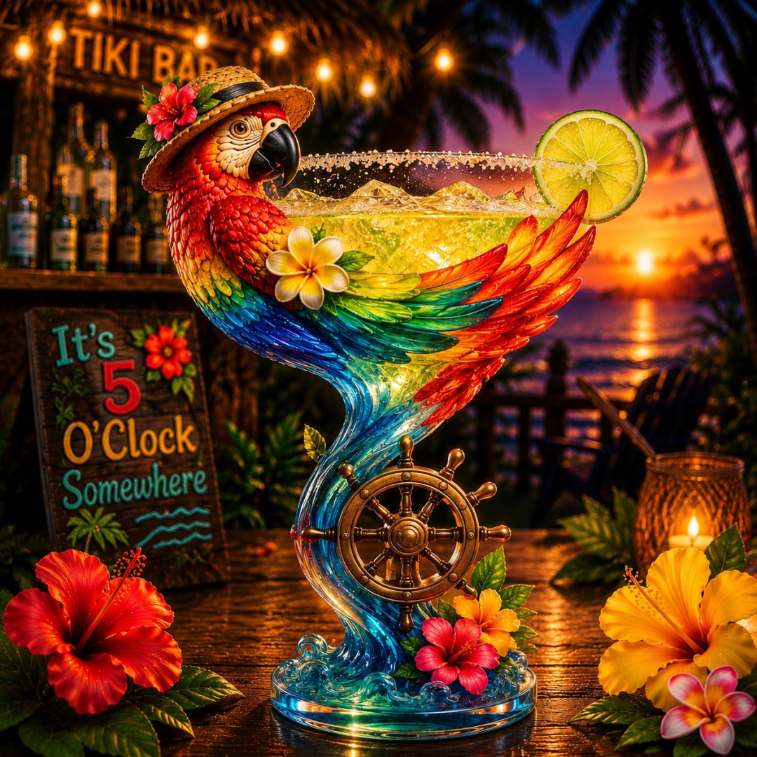 Parrot Paradise Margarita Glass – Tropical Coastal Collector Cocktail Goblet