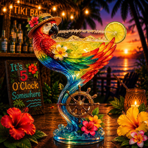 Parrot Paradise Margarita Glass – Tropical Coastal Collector Cocktail Goblet