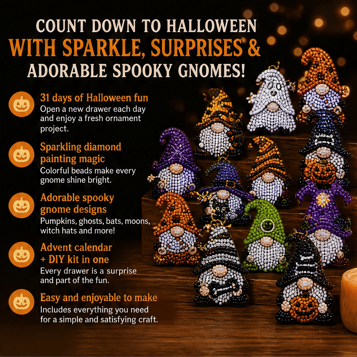 🔥HOT SALE 50% OFF - 🎃✨ 31 Days of Gnome Surprises Halloween Diamond Painting Advent Calendar