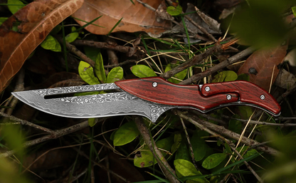 🔥Limited Time Discount 💥Artisan Wood Series: Unique Swing-Lock Folding Knife with Damascus-Style Blade🔪
