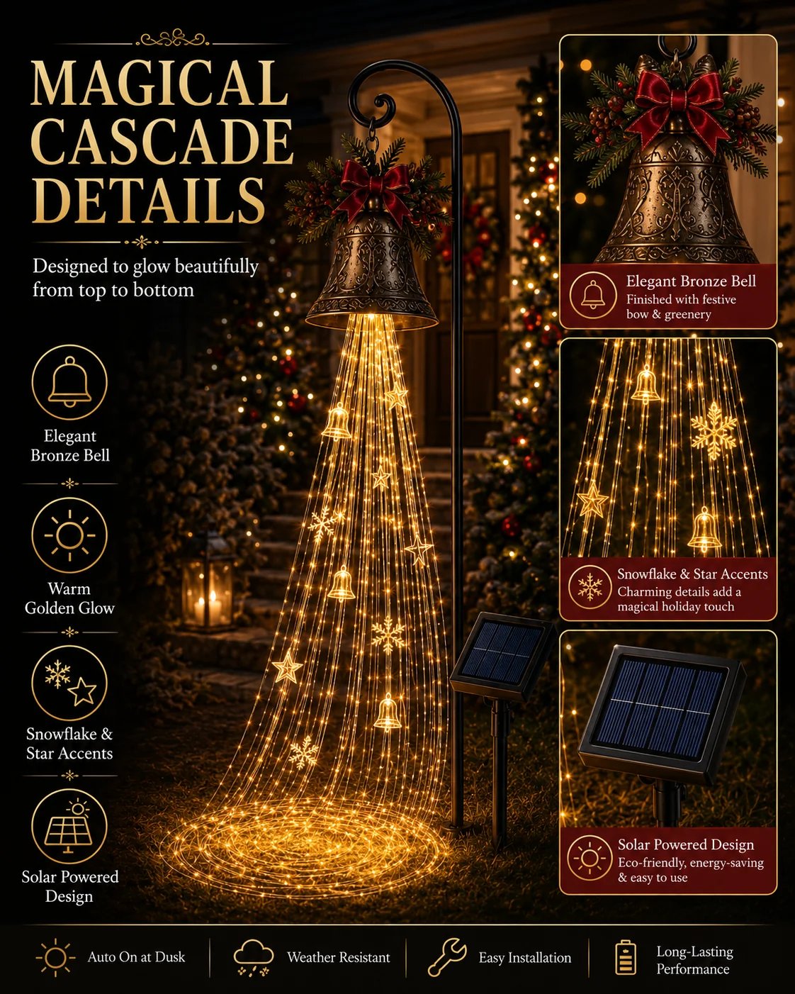 🔥Hot Sale 50% OFF🎄Christmas Bell Cascade Solar Yard Light ✨