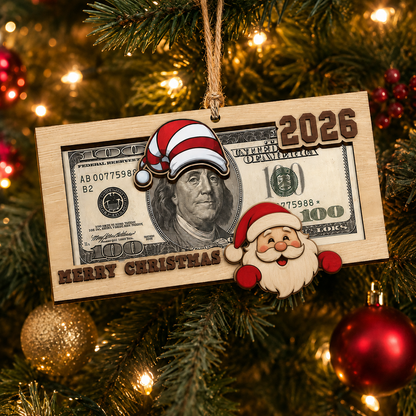 🎄 Wooden Christmas Money Holder Ornament – 2026 Cash Gift Frame with Festive Characters