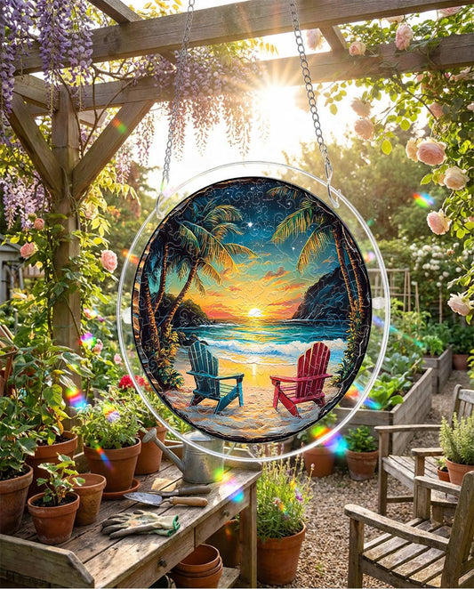 Acrylic Jigsaw Puzzle Suncatcher - Tropical Sunset