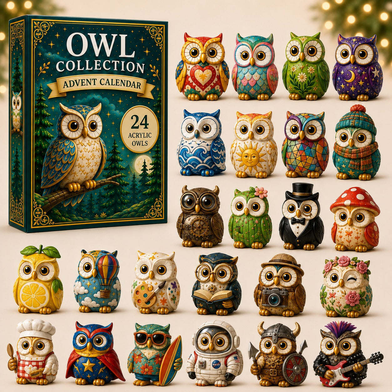 CHRISTMAS KICKOFF 40% OFF - Whimsical Owls Advent Calendar 2026 - 24-Day Festive Countdown, Acrylic Charms Blind Box - Gift For Animal Lovers
