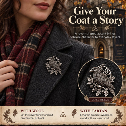 🐦‍⬛ Gothic Celtic Raven Brooch – Dark Academia Statement Pin