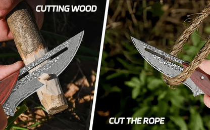 🔥Limited Time Discount 💥Artisan Wood Series: Unique Swing-Lock Folding Knife with Damascus-Style Blade🔪