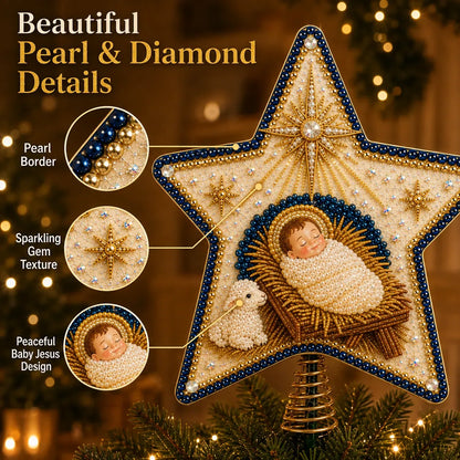 ✝️ Beginner-Friendly Christian Faith Pearl Diamond Art Christmas Tree Topper DIY Kit | Complete Set with Printed Base, Pearl & Crystal Pieces, Application Tools & Step-by-Step Guide Included 💕