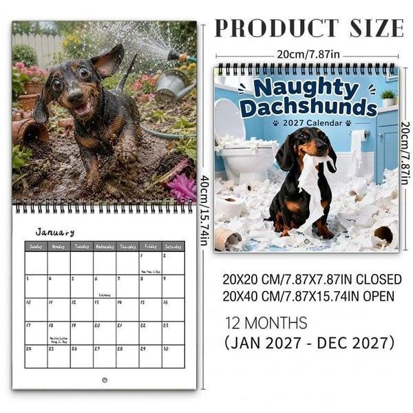 🐶Naughty Dachshunds 2027 Wall Calendar – 12 Months of Mischief, Mayhem & Sausage Dog Smiles